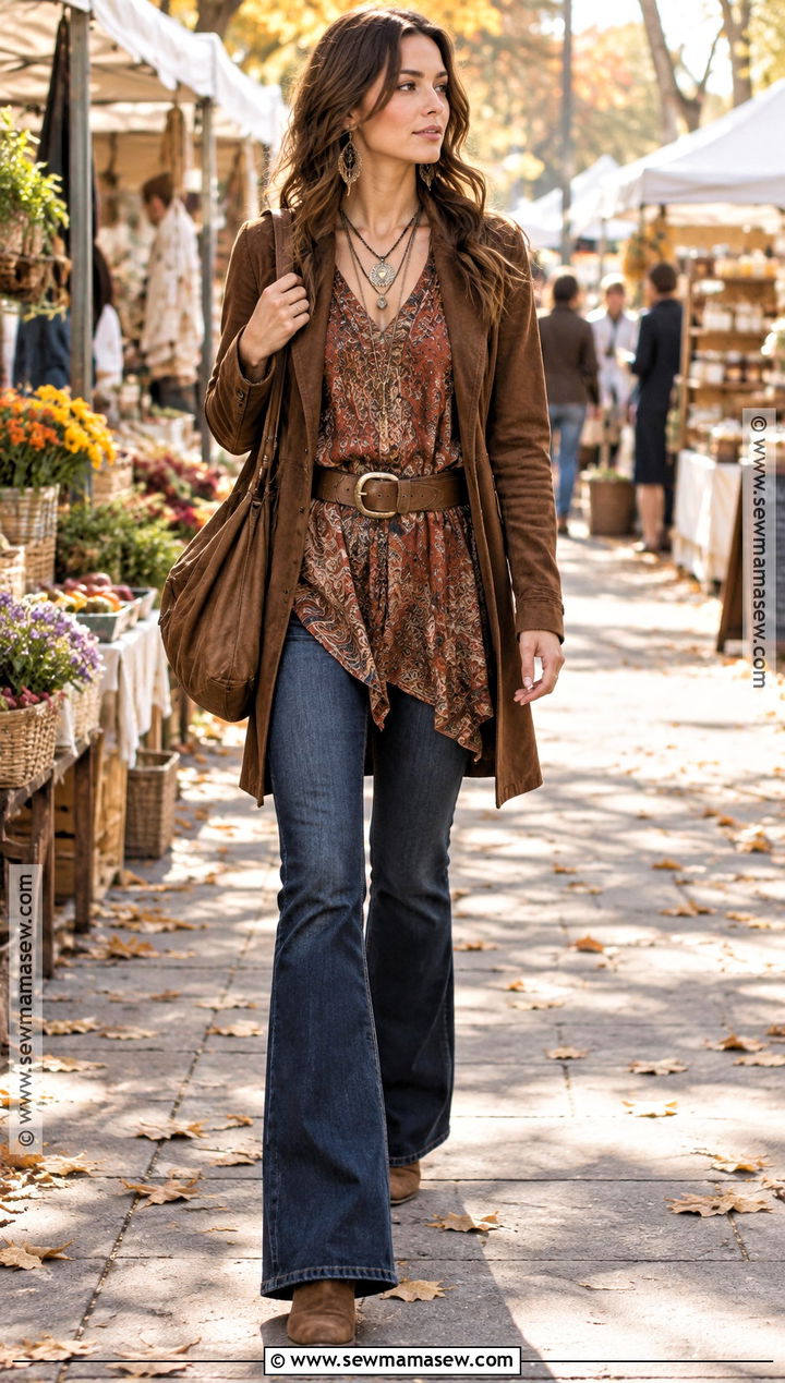 2000s Boho Tunic And Flared Jeans Outfit - 25 2000s autumn outfits