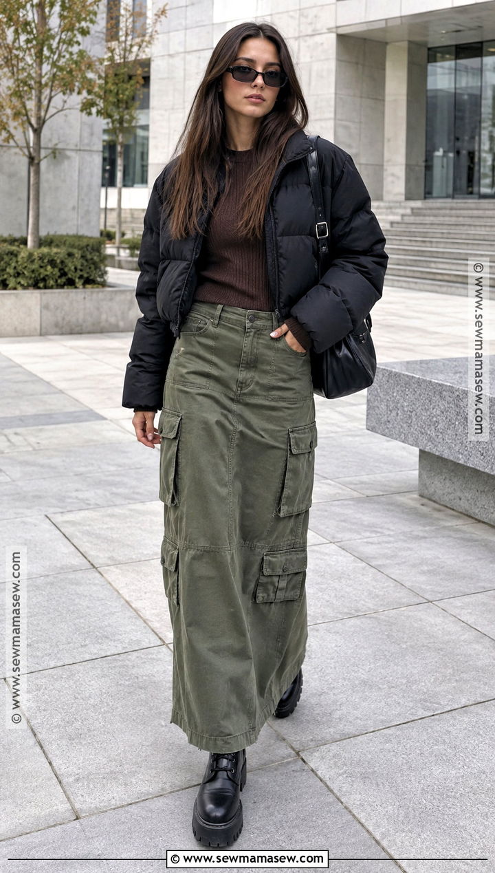 2000s Cargo Maxi Skirt and Fitted Knit Outfit - 25 2000s fall fashion ideas