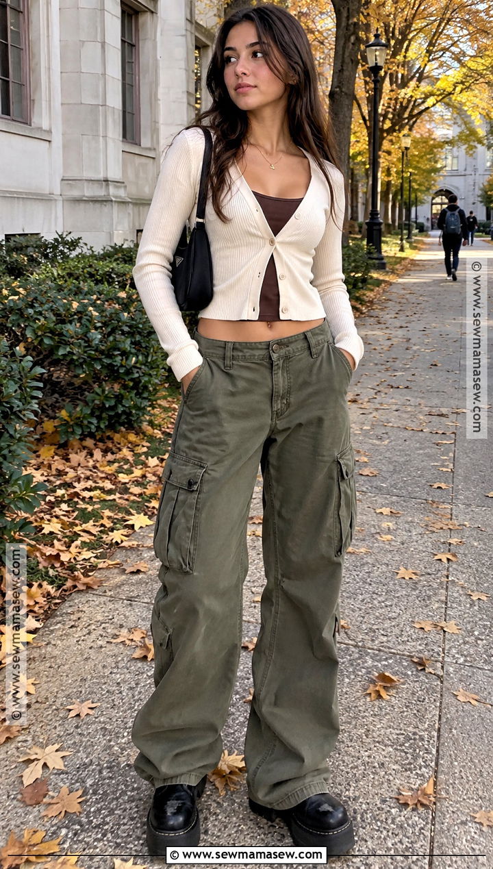 2000s Cargo Pants And Cropped Cardigan Outfit - 25 2000s autumn outfits