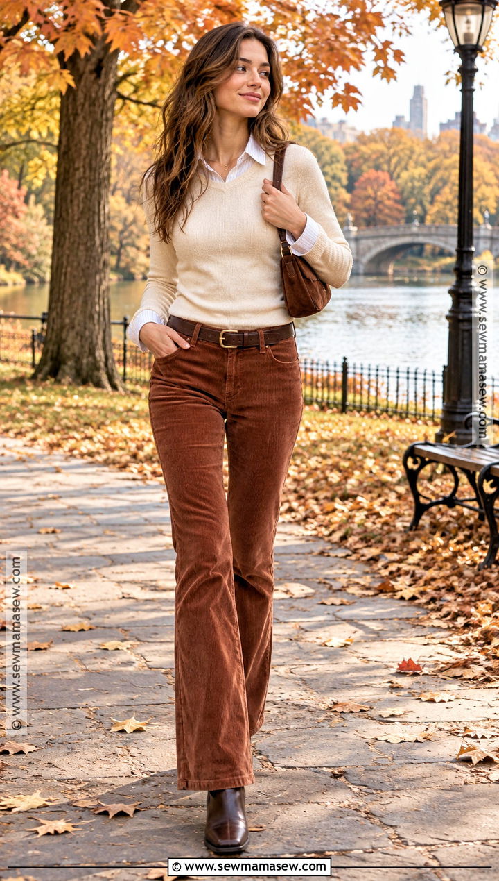 2000s Corduroy Pants and Shrunken Sweater Outfit - 25 2000s fall fashion ideas