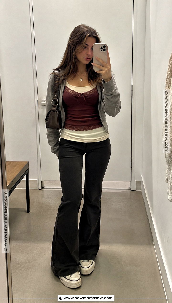 2000s Layered Tank Tops And Flare Pants Outfit - 20 2000S Fall Outfits Aesthetic