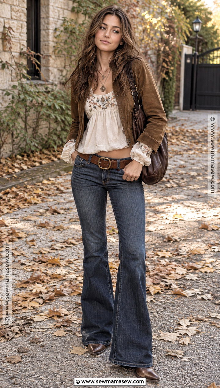 2000s Peasant Blouse and Flare Jeans Outfit - 25 2000s fall fashion ideas