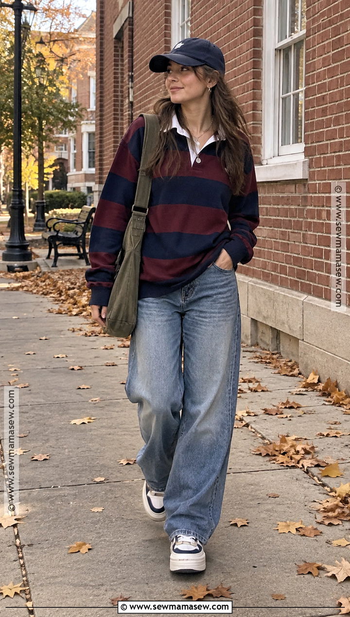 2000s Rugby Shirt And Baggy Jeans Outfit - 25 2000s autumn outfits