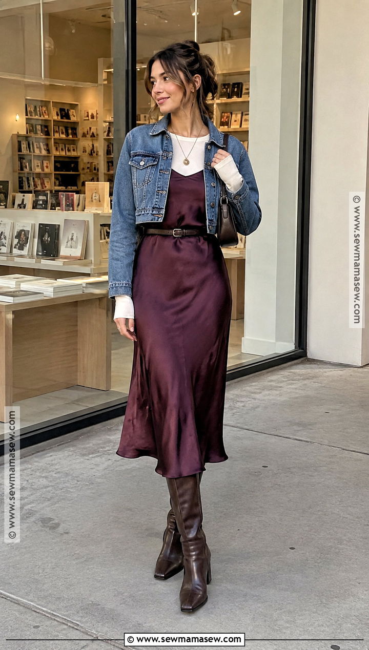 2000s Slip Dress And Denim Jacket Outfit - 25 2000s autumn outfits