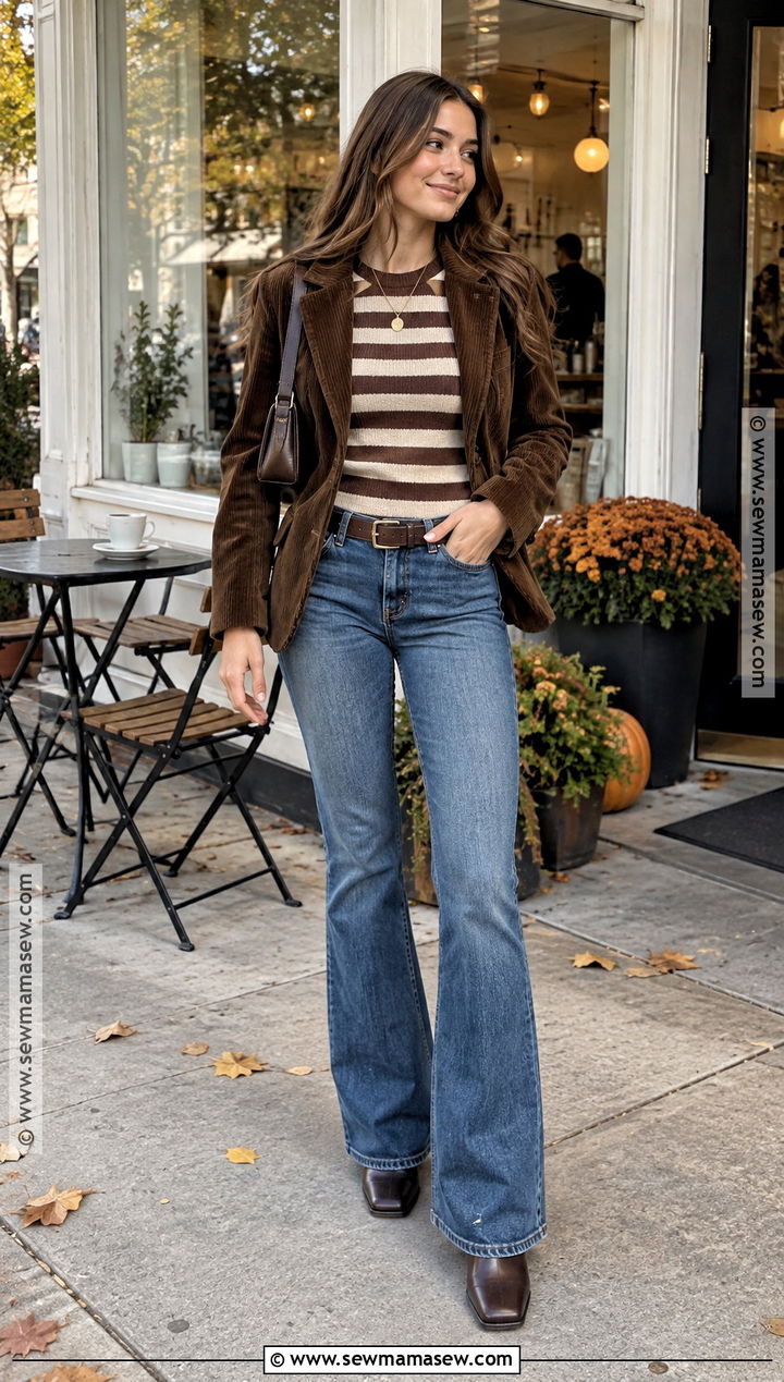 2000s Striped Sweater And Bootcut Jeans Outfit - 25 2000s autumn outfits