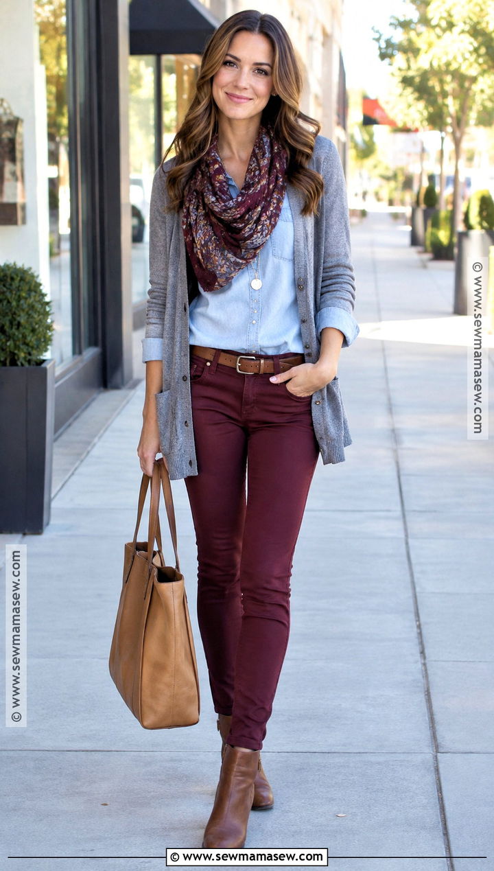 2013 Fall Outfit With Chambray Shirt And Burgundy Jeans - 15 2026 fall outfits