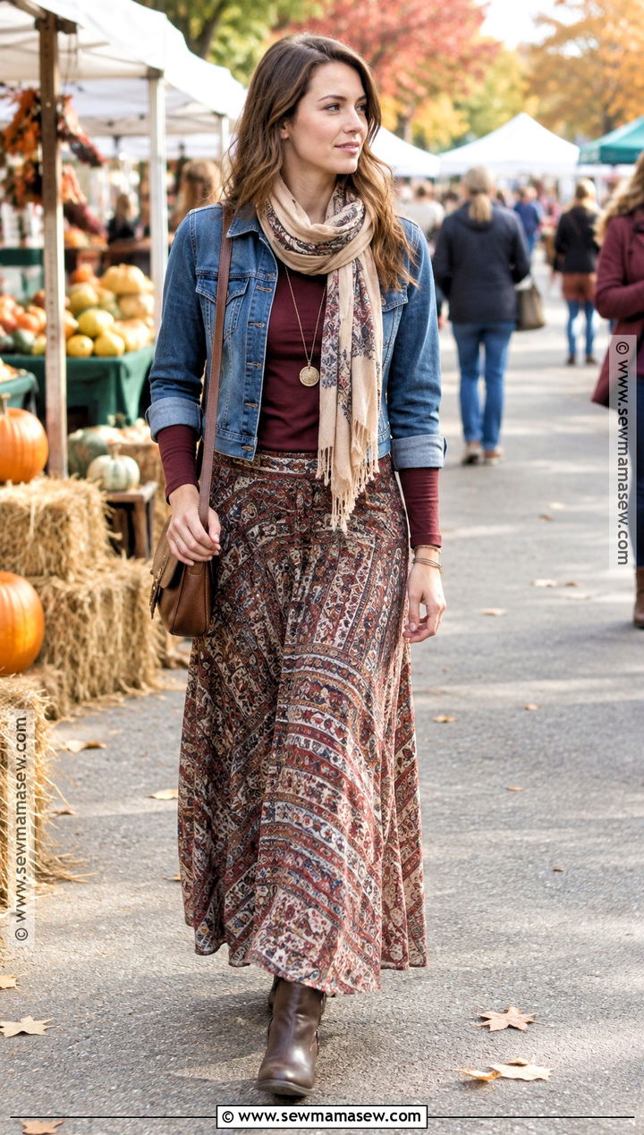 2013 Fall Outfit With Denim Jacket And Maxi Skirt - 15 2026 fall outfits