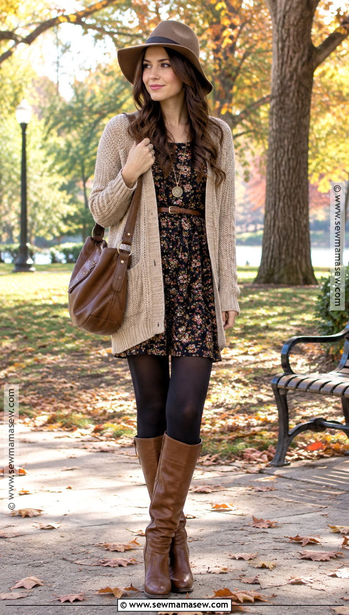 2013 Fall Outfit With Floral Dress And Oversized Cardigan - 15 2026 fall outfits