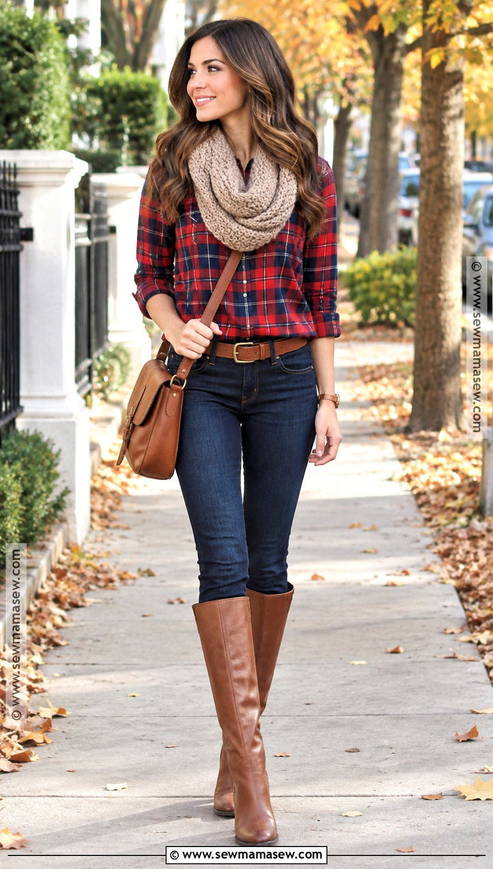 2013 Fall Outfit With Plaid Shirt And Riding Boots - 15 2026 fall outfits
