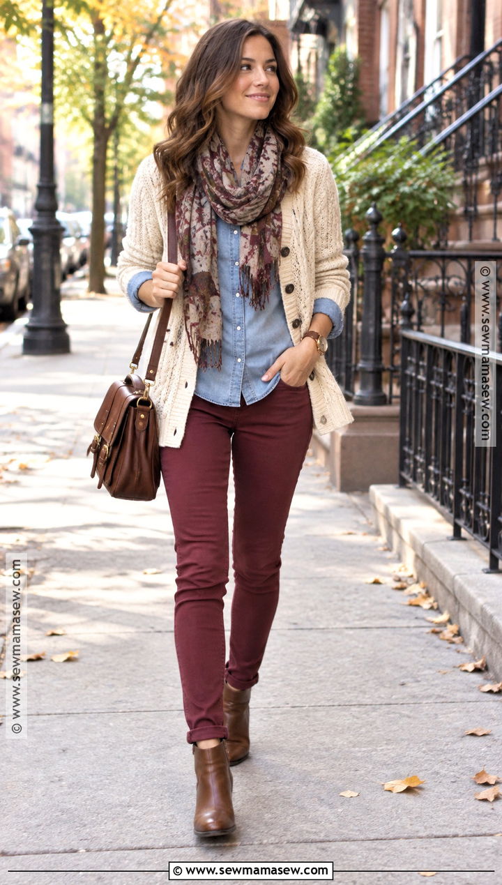 2014 Tumblr Chambray Shirt And Burgundy Jeans Outfit - 20 tumblr fall outfits 2026