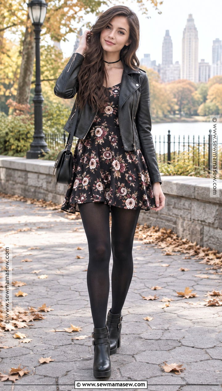 2014 Tumblr Floral Dress And Leather Jacket Outfit - 20 tumblr fall outfits 2026