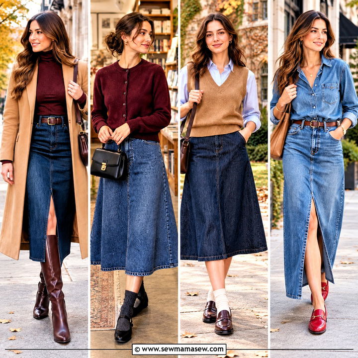 25 Jean Skirt Fall Outfits for Effortlessly Cozy Weekends