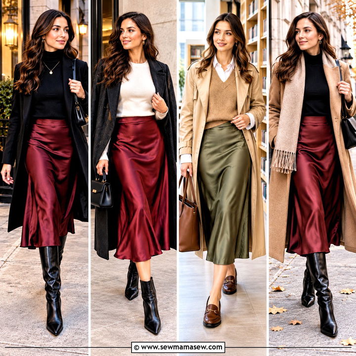 25 Satin Skirt Outfit Fall Ideas for Chic Everyday Layers