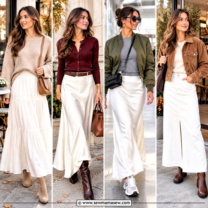 25 White Maxi Skirt Outfit Fall Ideas for Romantic Layers