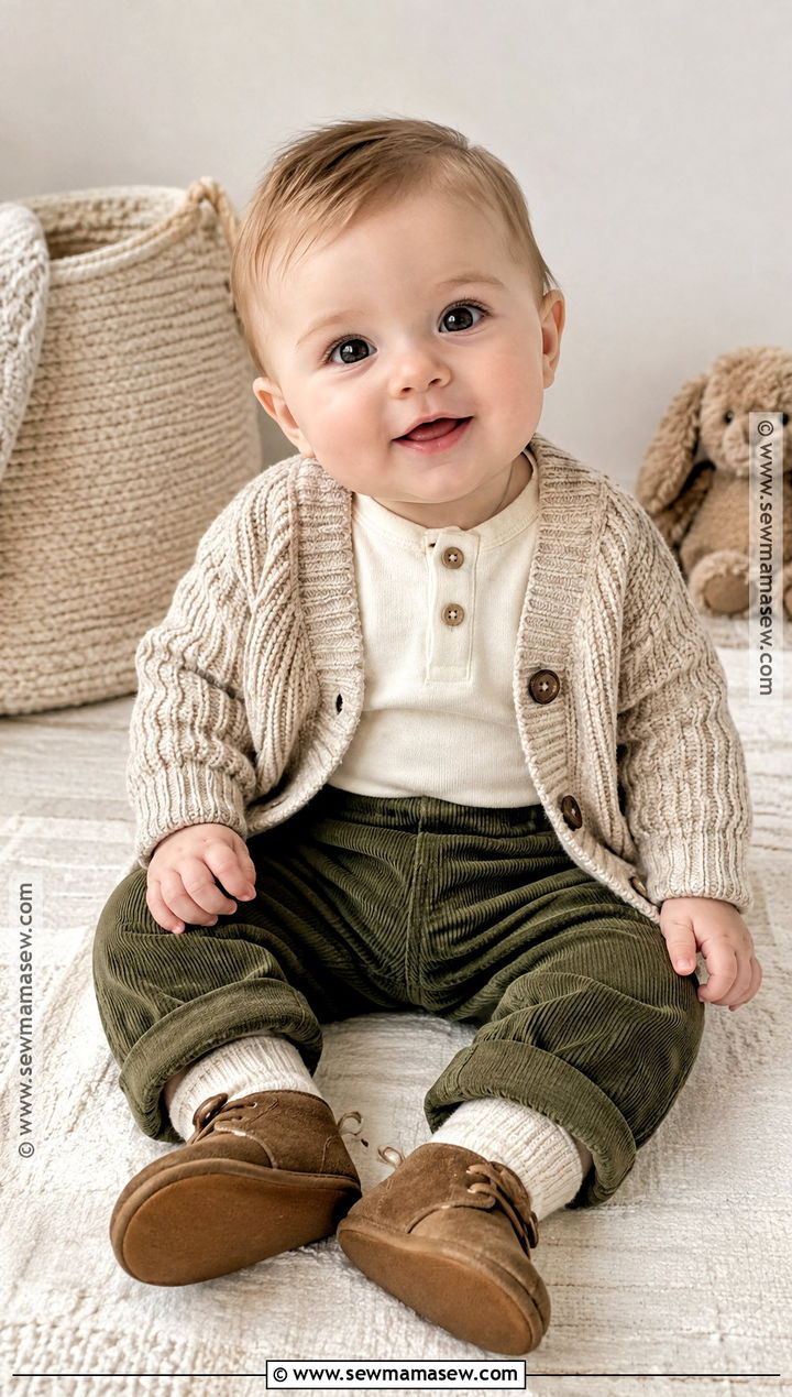 3 Month Old Henley Bodysuit And Corduroy Pants Fall Outfit - 15 3 month old fall outfits
