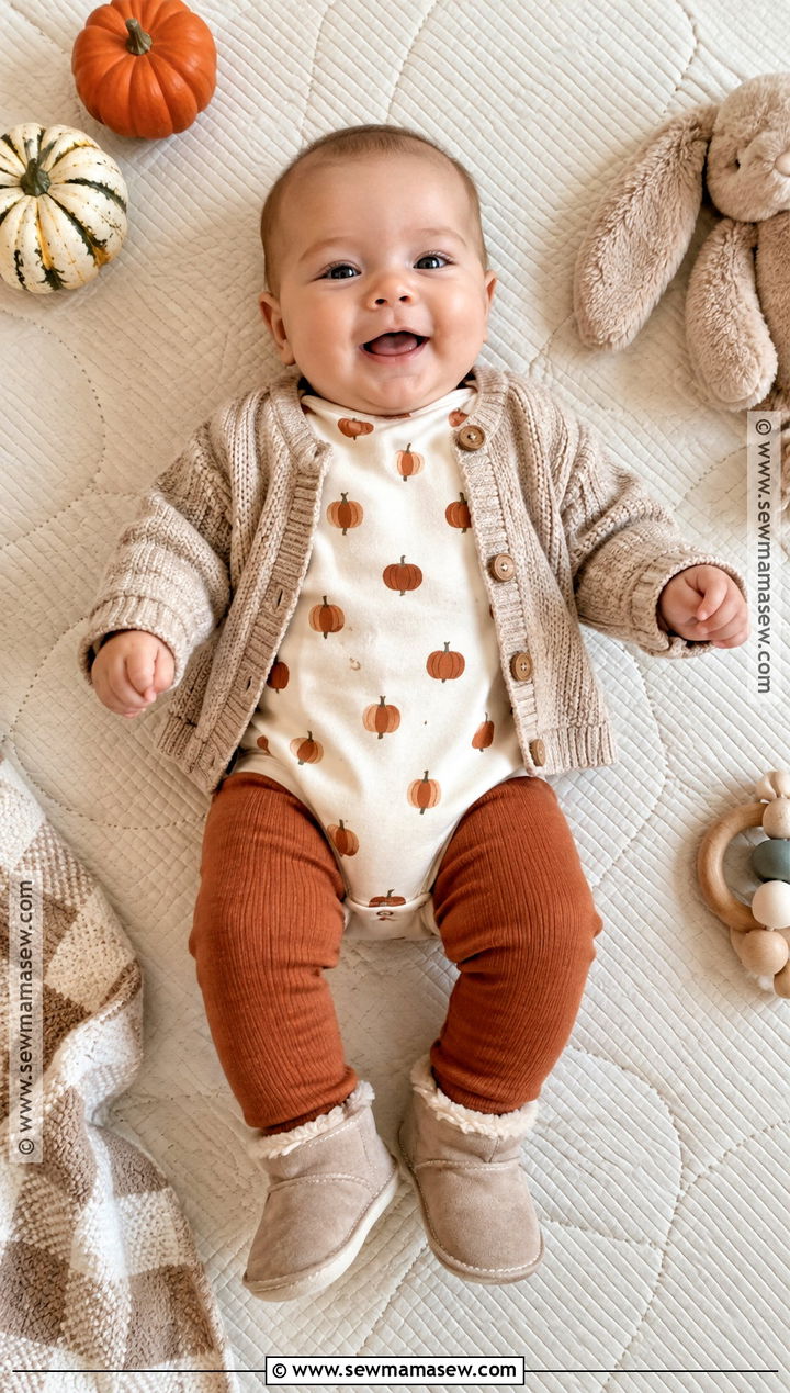 3 Month Old Pumpkin Print Romper Fall Outfit - 15 3 month old fall outfits