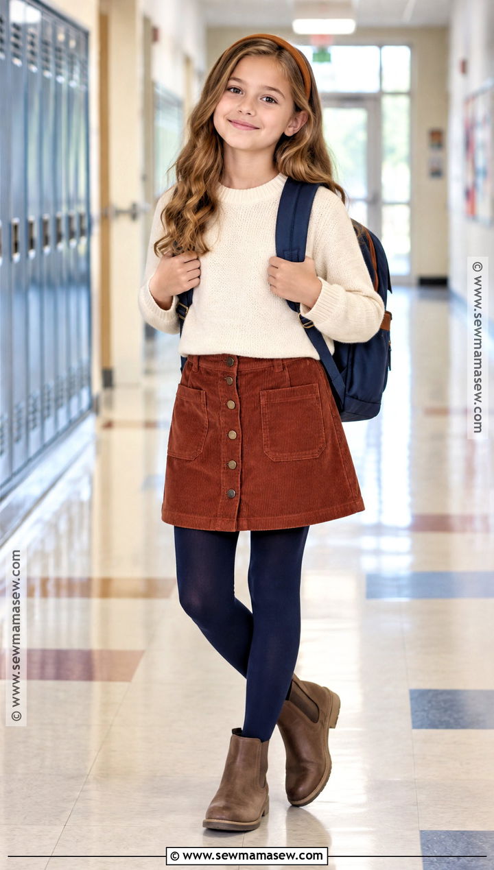 4th Grade Corduroy Skirt And Sweater Outfit - 20 back to school outfits 4th grade for girls