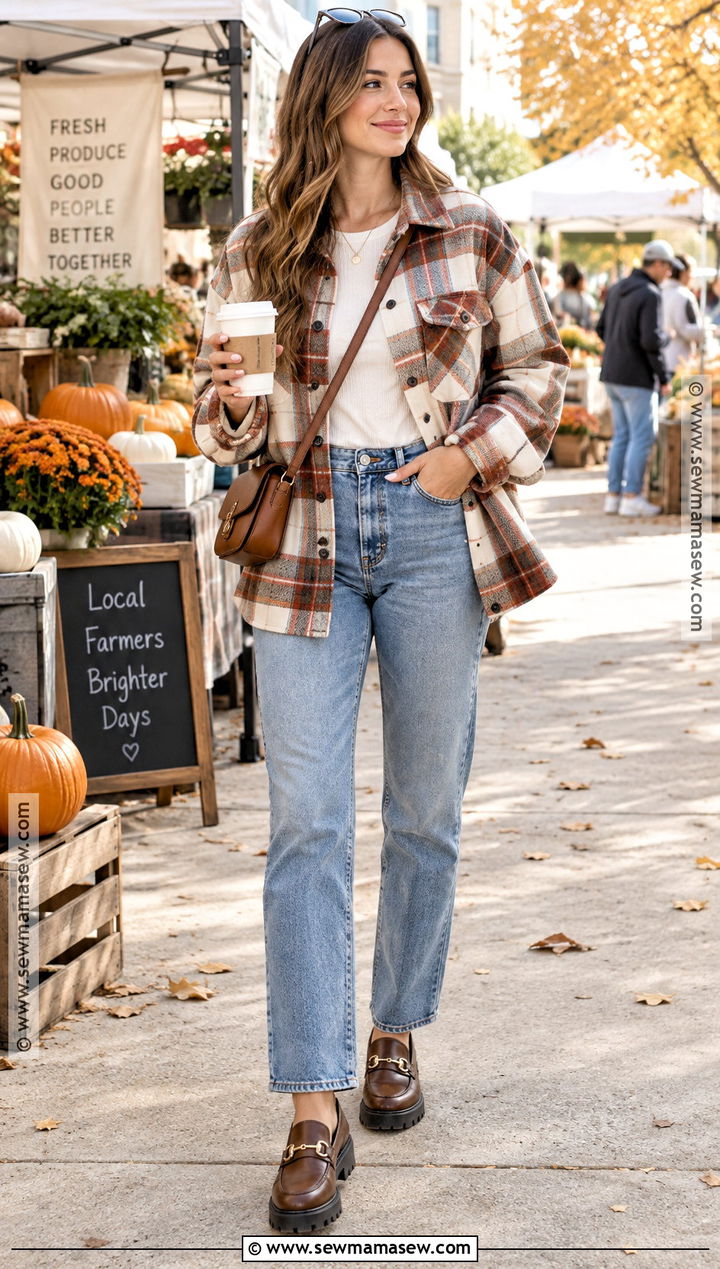 60 Degree Fall Outfit With A Shacket And Jeans - 25 60 degree weather outfit fall ideas