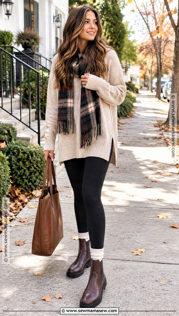 60 Degree Fall Outfit With Oversized Sweater And Leggings - 20 60 degree weather outfit fall casual ideas