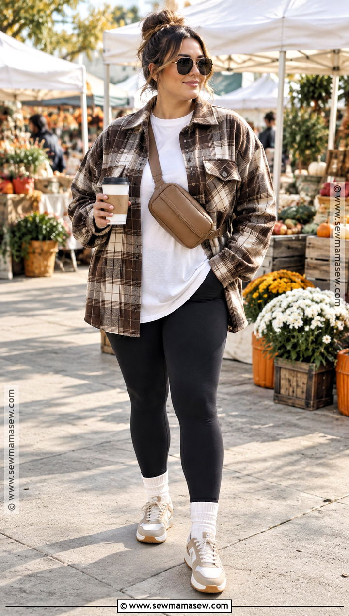 60 Degree Fall Outfit With Shacket And Black Leggings - 20 60 degree weather outfit fall casual ideas