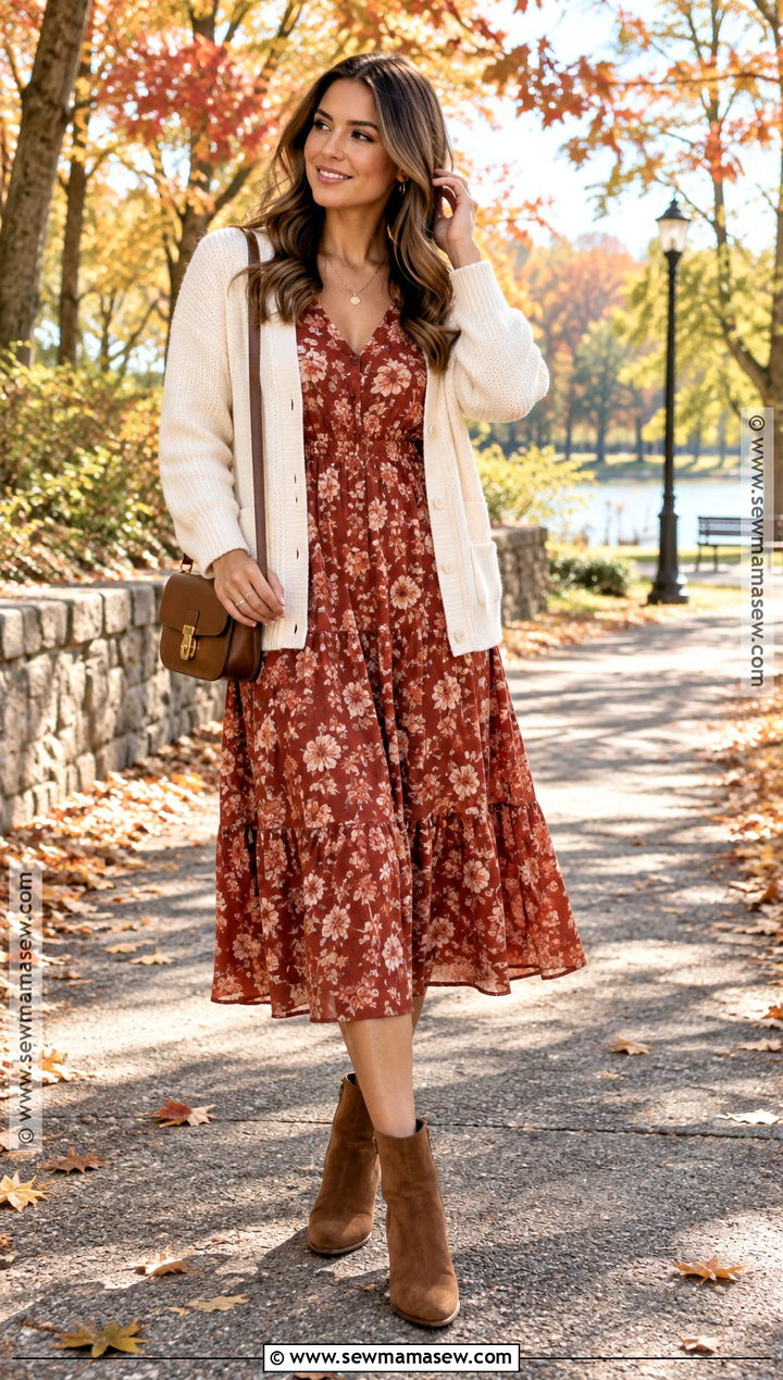 66 Degree Weather Midi Dress And Cardigan Outfit - 15 66 degree weather outfit fall ideas