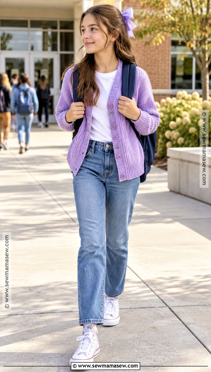 6th Grade Cardigan And Straight Leg Jeans Outfit - 15 Back To School Outfits Girls 6Th Grade