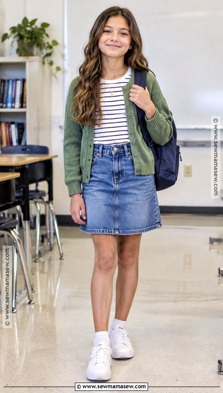 6th Grade Denim Skirt And Cardigan Outfit - 15 Back To School Clothes 6Th Grade