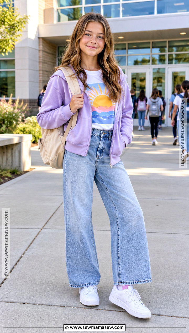 6th Grade Graphic Tee And Wide Leg Jeans Outfit - 15 Back To School Outfits Girls 6Th Grade