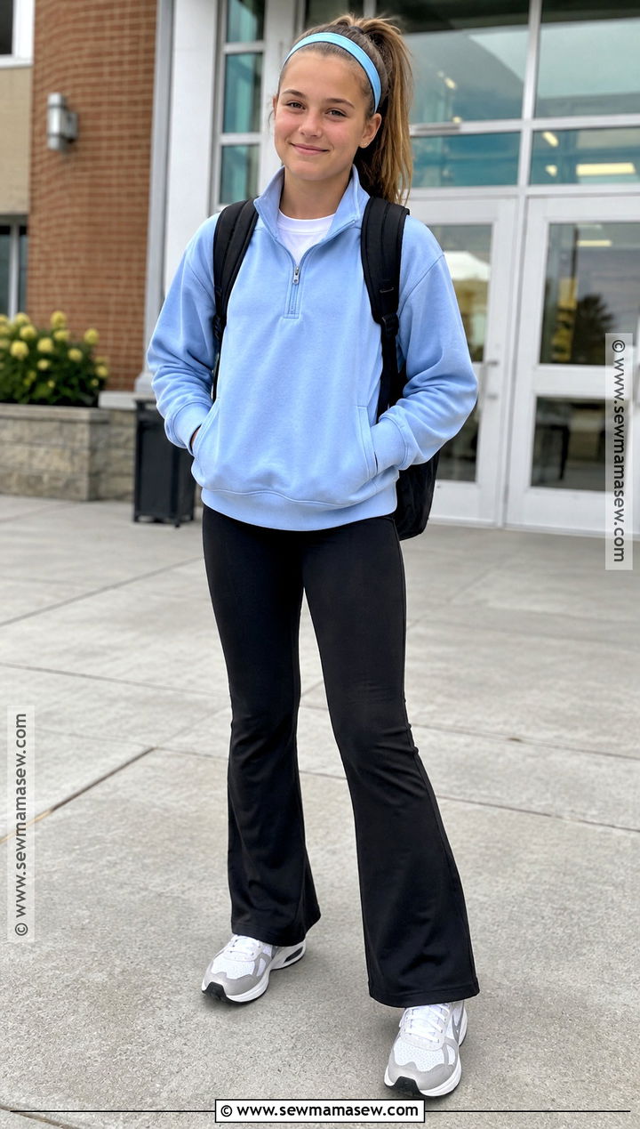 6th Grade Half Zip And Flare Leggings Outfit - 15 Back To School Outfits Girls 6Th Grade