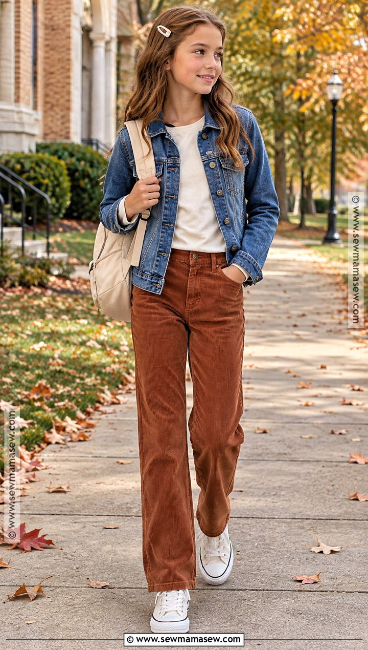 6th Grade Long Sleeve Tee And Corduroy Pants Outfit - 15 Back To School Outfits Girls 6Th Grade