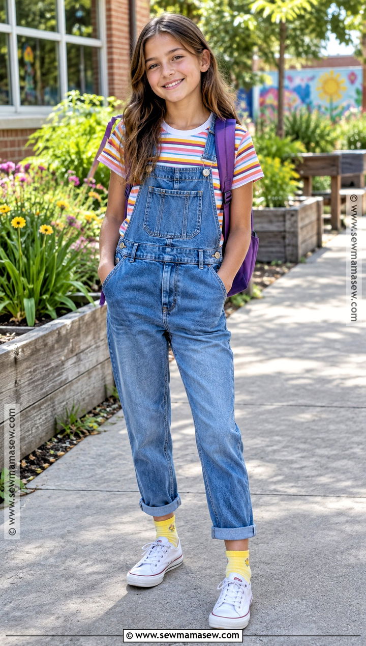 6th Grade Overalls And Striped Shirt Outfit - 15 Back To School Outfits Girls 6Th Grade