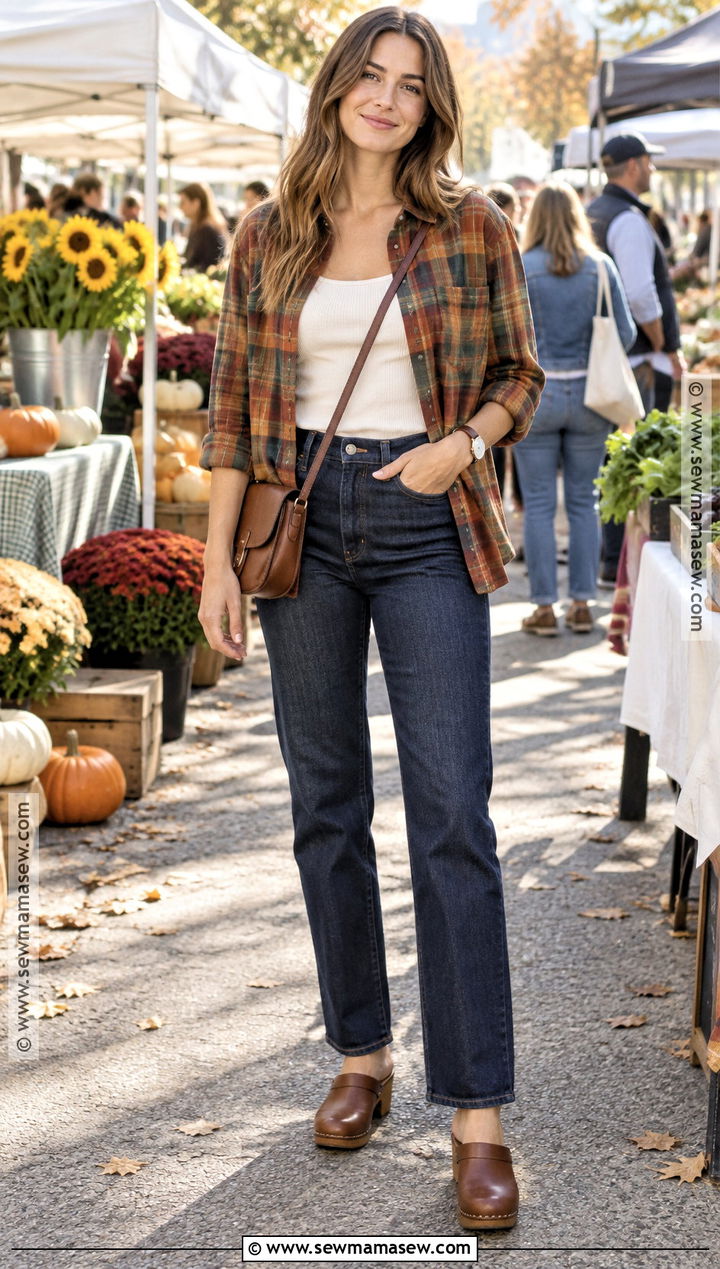 70 Degree Fall Outfit With A Plaid Shirt And Jeans - 25 70 degree weather outfit fall ideas