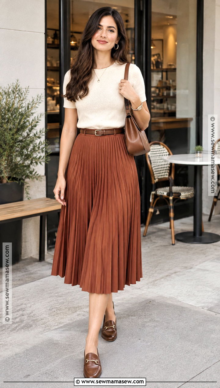 70 Degree Fall Outfit With A Sweater And Midi Skirt - 25 70 degree weather outfit fall ideas