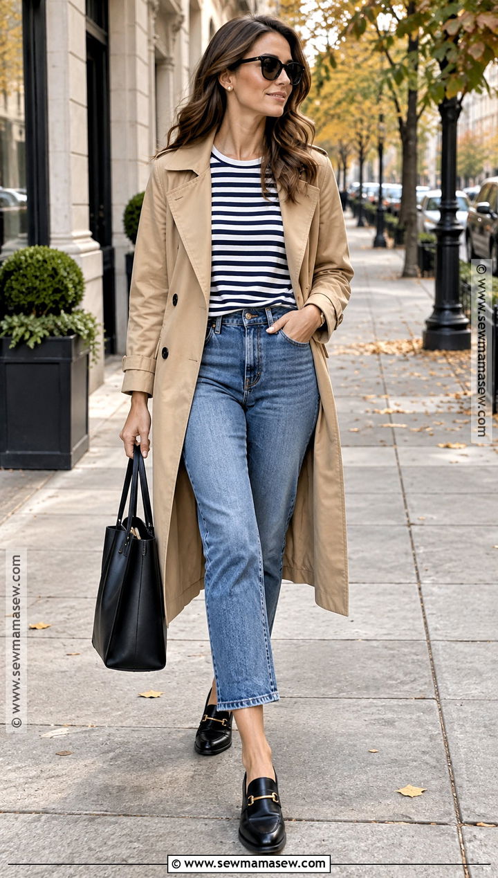 70 Degree Fall Outfit With A Trench Coat And Cropped Jeans - 20 70 Degree Fall Weather Outfit Ideas