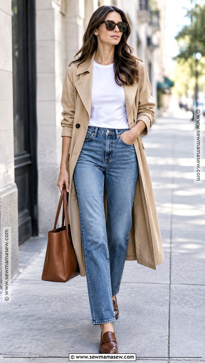 70 Degree Fall Outfit With A Trench Coat And Jeans - 25 70 degree weather outfit fall ideas