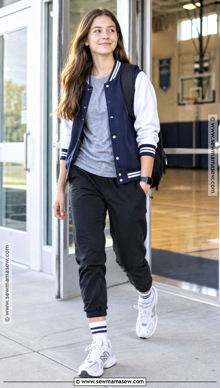 7th Grade Baseball Jacket And Joggers Outfit - 20 back to school outfits 7th grade for girls