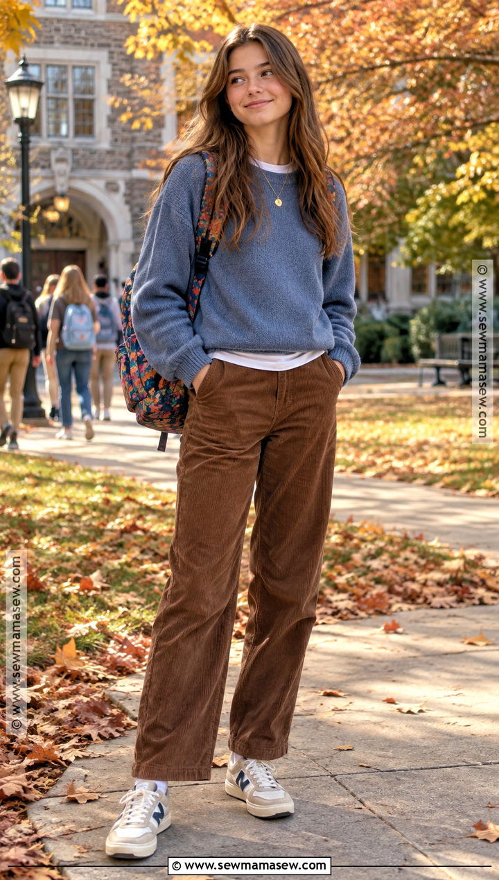 7th Grade Corduroy Pants And Knit Sweater Outfit - 20 Back To School Outfits For 7Th Grade