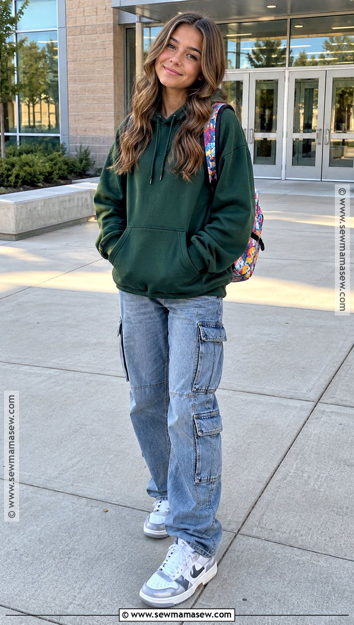 7th Grade Hoodie And Cargo Jeans Outfit - 20 back to school outfits 7th grade for girls