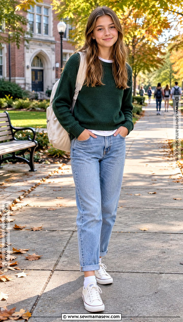 7th Grade Knit Sweater And Mom Jeans Outfit - 20 back to school outfits 7th grade for girls