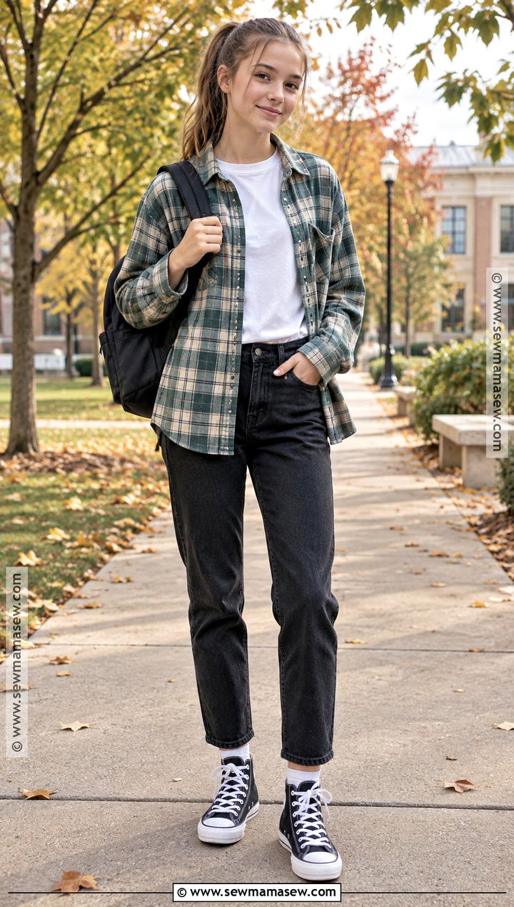 7th Grade Plaid Shirt And Black Jeans Outfit - 20 Back To School Outfits For 7Th Grade