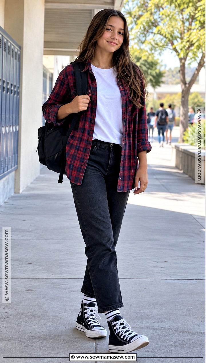 7th Grade Plaid Shirt And Black Jeans Outfit - 20 back to school outfits 7th grade for girls