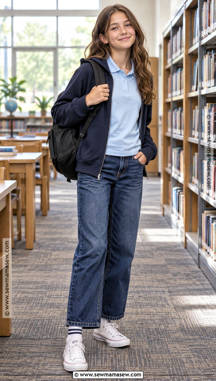 7th Grade Polo Shirt And Relaxed Jeans Outfit - 20 back to school outfits 7th grade for girls