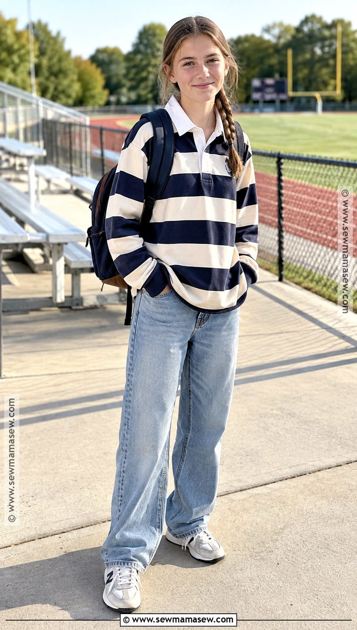 7th Grade Rugby Shirt And Baggy Jeans Outfit - 20 back to school outfits 7th grade for girls