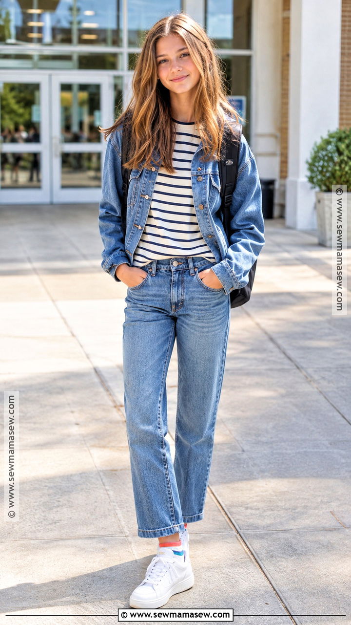 7th Grade Striped Tee And Straight Leg Jeans Outfit - 20 Back To School Outfits For 7Th Grade
