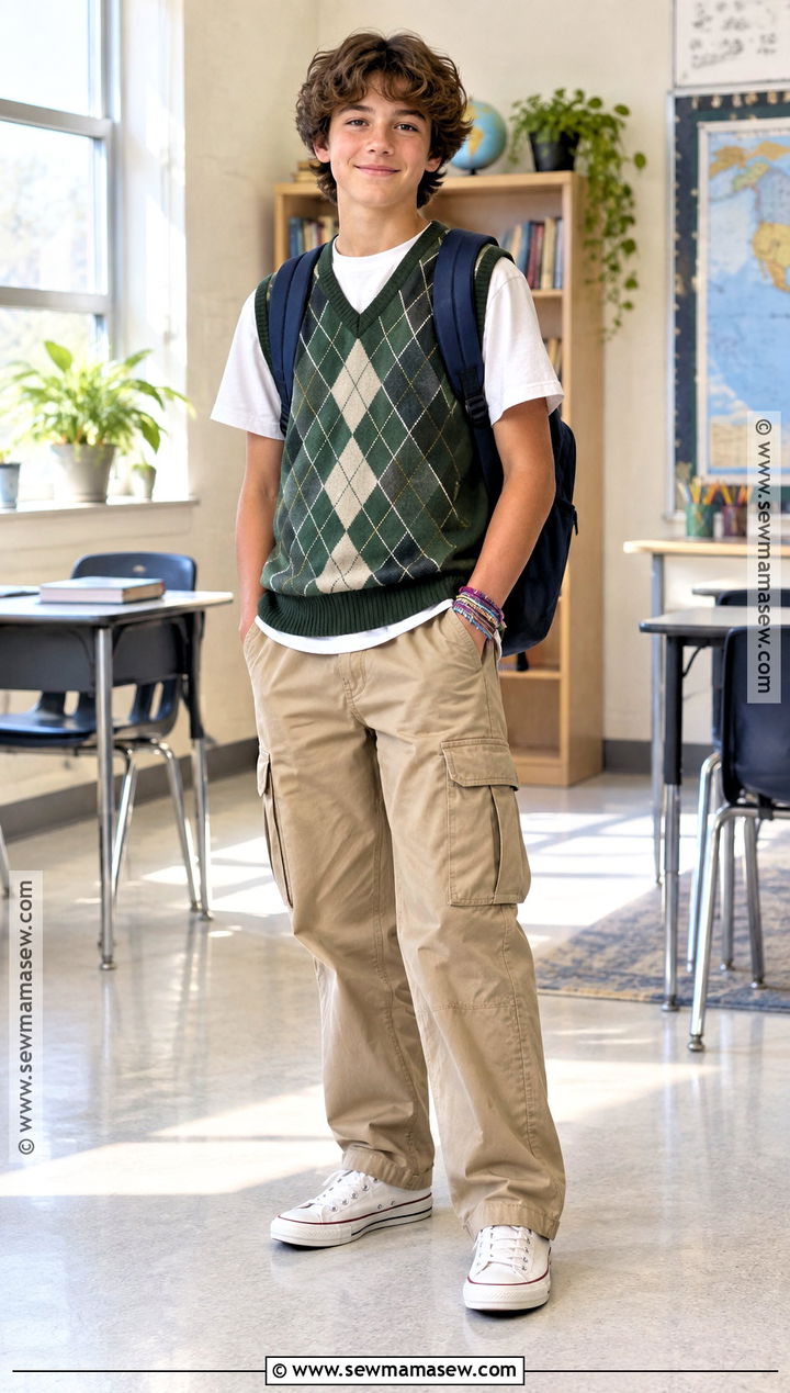 7th Grade Sweater Vest And Cargo Pants Outfit - 20 back to school outfits 7th grade for girls