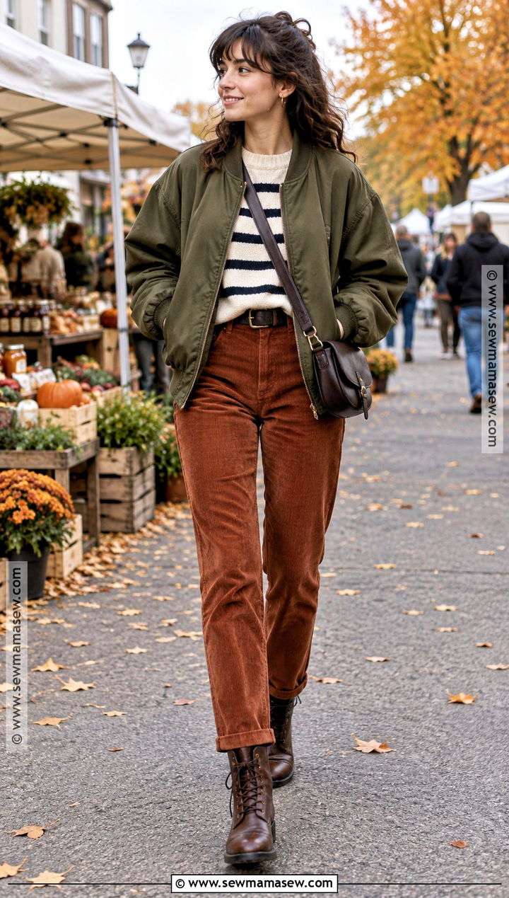 80s Bomber Jacket And Corduroy Pants Outfit - 15 80s outfits fall