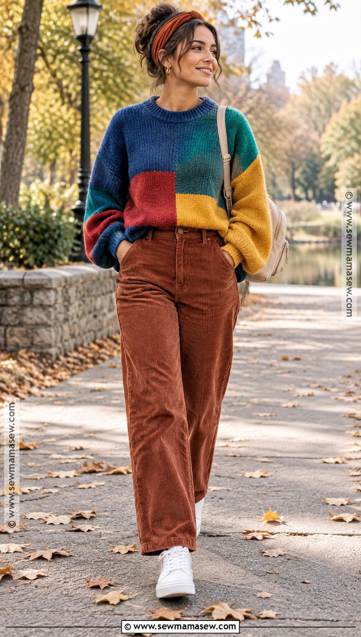 80s Fall Color Block Sweater Outfit - 20 80S Fall Fashion Ideas