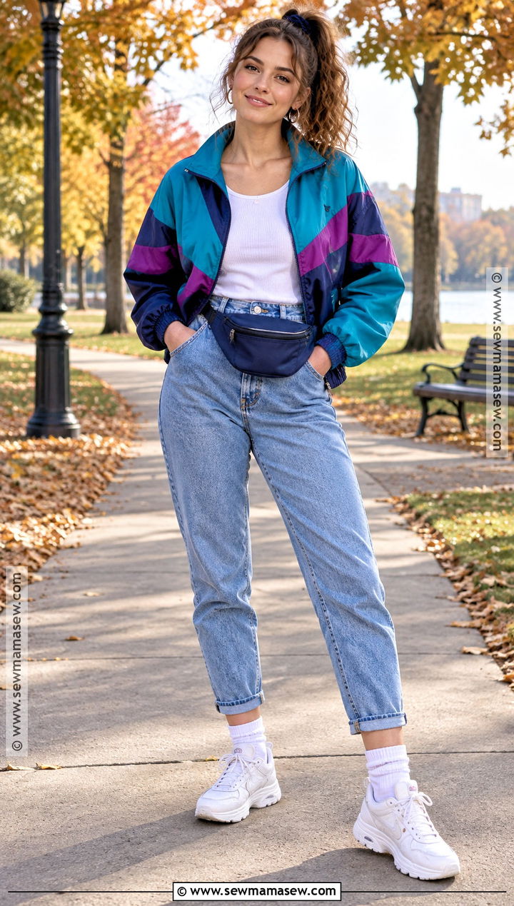 80s Fall Color Block Windbreaker Outfit - 15 fall outfits 80s inspired