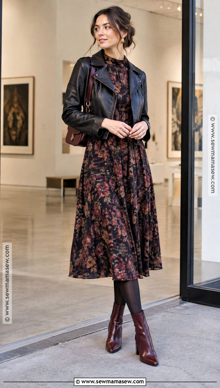 80s Fall Dark Floral Dress Outfit - 15 fall outfits 80s inspired