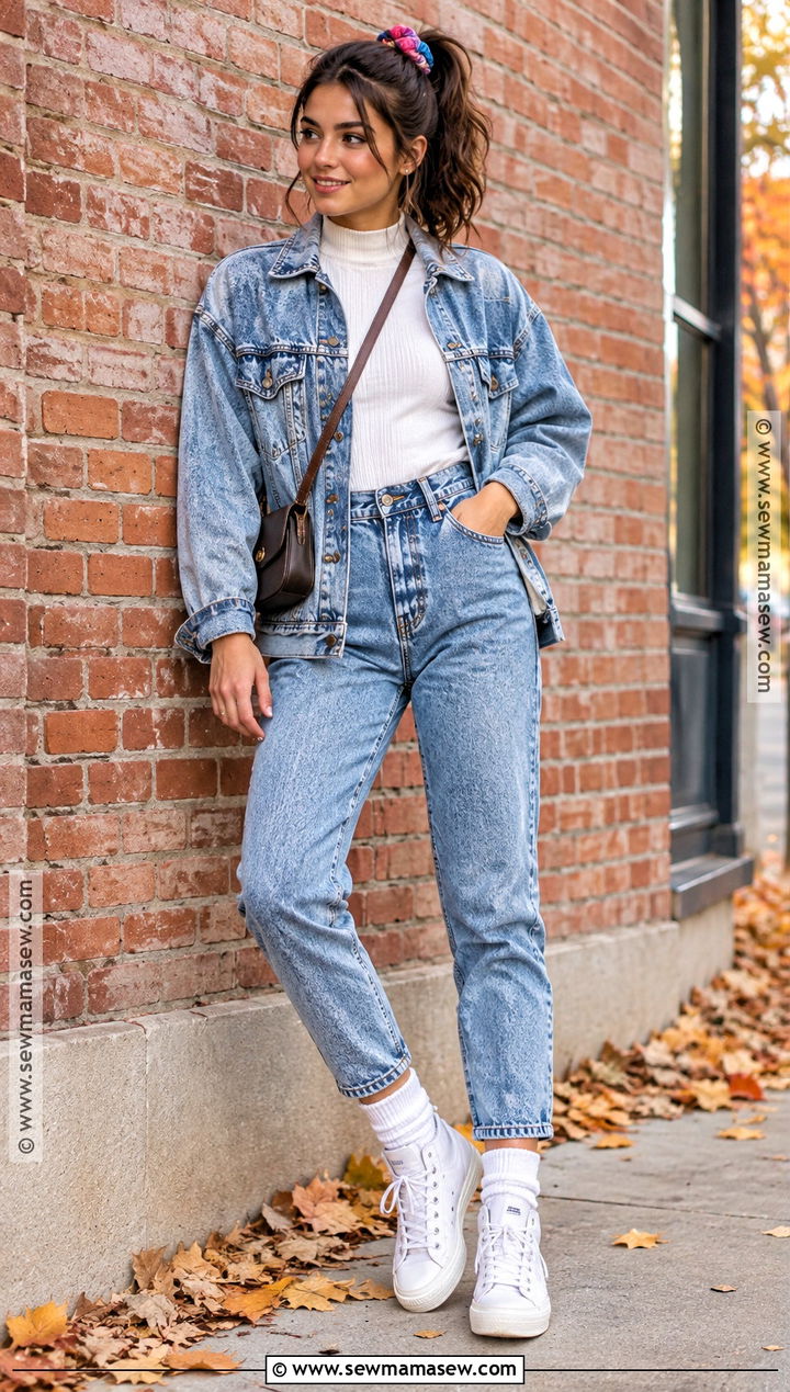 80s Fall Outfit With Acid Wash Double Denim - 20 80s fall outfits
